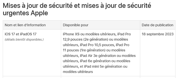 MAJ de sécurité urgentes pour IOS